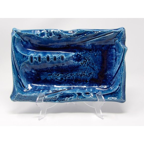 Pair Vintage MCM Large Blue Ashtrays Marked Japan. Square Ashtray 9 1/4" L x 9 1 - Picture 1 of 10